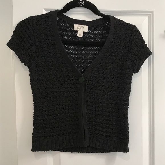 LOFT Black Crochet Open Mesh stitch Shortsleeve Cardigan - Picture 1 of 4
